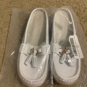Womens white slide in loafers.